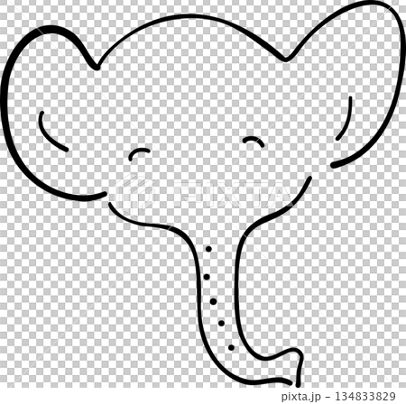 一幅微笑的大象的單色線條畫 134833829