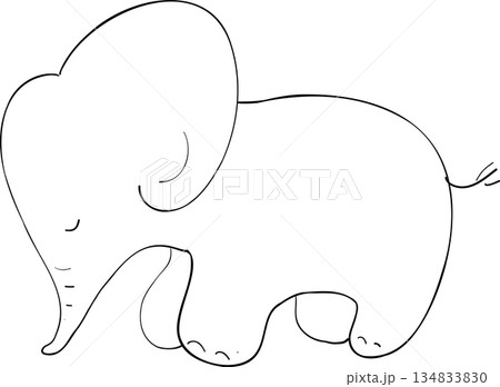 立ち止まって考えるぞうのモノクロ線画イラスト 134833830