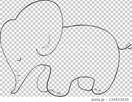 一幅單色線條畫,描繪了一頭停下來思考的大象。 一幅單色線條畫,描繪了一頭停下來思考的大象。 134833830