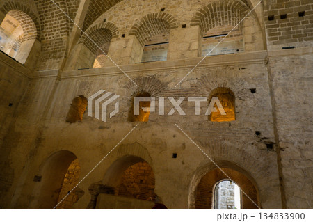 Interior of St. Nicholas Church with Byzantine Arches and Ancient Stone Walls, Demre. 134833900