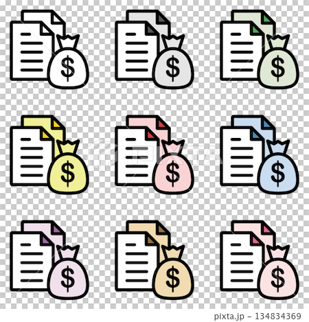 イラストアイコン素材セット：お金ドキュメントファイル066 134834369