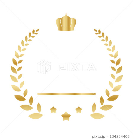 ロイヤル王冠と星を配置した月桂冠のゴールドアワードフレーム 134834403