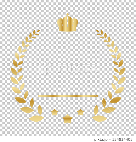 ロイヤル王冠と星を配置した月桂冠のゴールドアワードフレーム 134834403