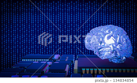 Artificial Intelligence Brain on Microchip Data Network 3d render. 134834854