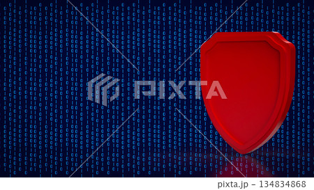 Red Cybersecurity Shield on Binary Data Background 3d render. 134834868