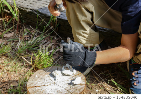 化石掘り遊びをする子ども（8歳児／男の子） 134835040