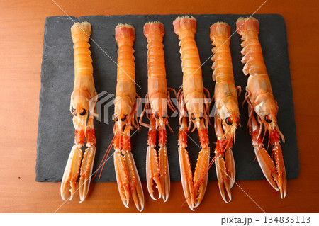 fresh red scampi as delicacy meditarrean sea food in costa brava fresh red scampi as delicacy meditarrean sea food in costa brava 134835113