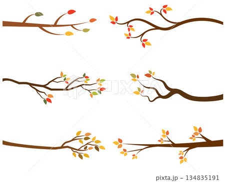 Autumn tree branch silhouettes with yellow leaves in flat style 134835191