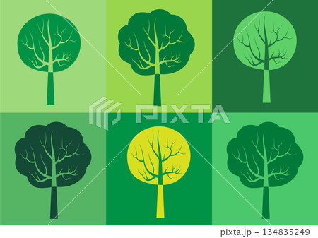 Vector set of rectangular tree silhouette icon - templates for organic products and packaging, symbols for ecology and environmental brochures 134835249