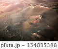 Astunning view of a volcano crater, desert, mountains and volcanoes on the Lanzarote island. 134835388