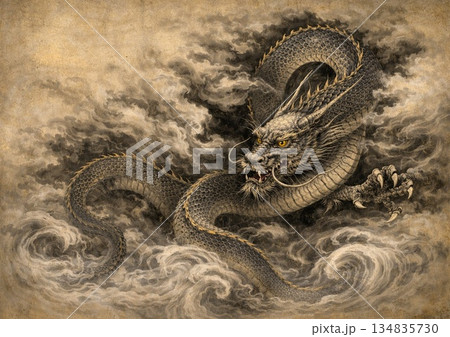 雲海に現れるかっこいい龍 雲海に現れるかっこいい龍 134835730