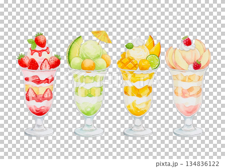 色彩繽紛的水果芭菲插圖 134836122