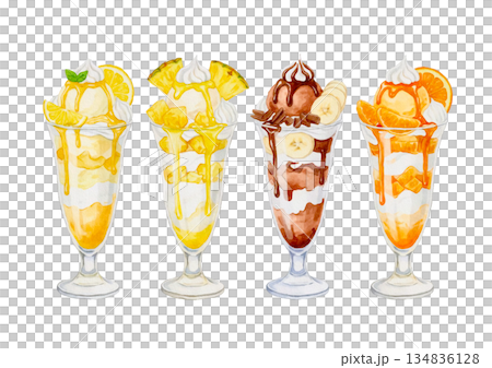 Colorful fruit parfait illustration 134836128