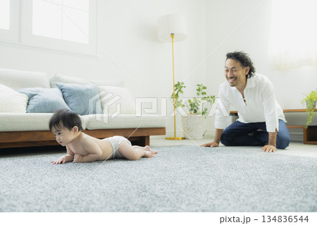 ずり這いする赤ちゃん ずり這いする赤ちゃん 134836544