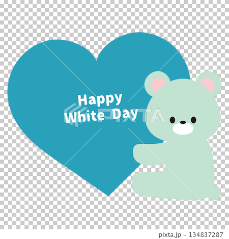 Illustration of a bear clinging to a heart for White Day Illustration of a bear clinging to a heart for White Day 134837287