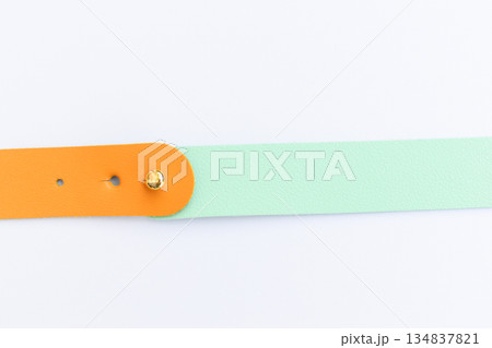yellow and light green leather strap isolated on white background 134837821