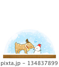 トナカイと雪だるまのスノードームの手描き風イラスト 134837899