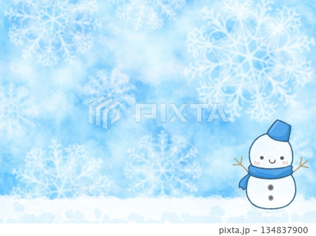雪の結晶と雪だるまの手描き風イラスト 雪の結晶と雪だるまの手描き風イラスト 134837900