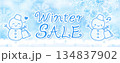 買い物を楽しむ雪だるまの手描き風バナーイラスト 134837902