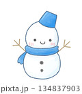 青色の可愛い雪だるまのイラスト 134837903