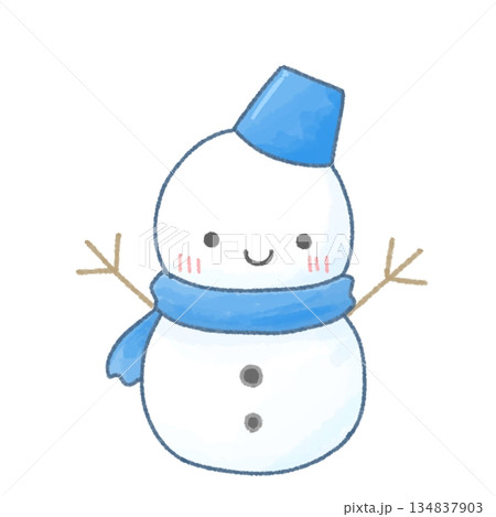 青色の可愛い雪だるまのイラスト 134837903