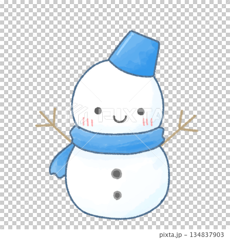 青色の可愛い雪だるまのイラスト 134837903