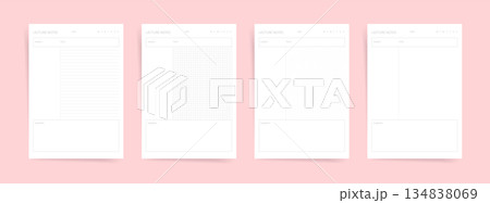 Lecture Notes Planner Pages Template with Lined Grid and Dot Sections Minimal Study Notebook Layout for School University Printable Vector 134838069