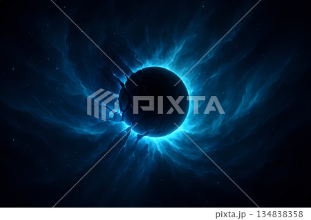 青い光が割れる日食風の抽象背景 134838358