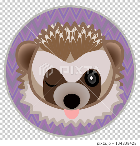 円形背景のついたハリネズミの顔イラスト 134838428