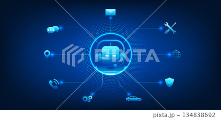 Artificial Intelligence Service Robot Concept, AI Customer Support Automation, Smart Virtual Assistant Connecting User Interaction, Intelligent Service System, Business and Customer Experience 134838692