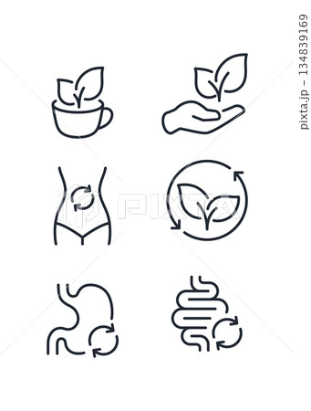 Detox diet icons set and healthy food stock illustration 134839169