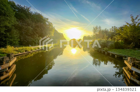 Serene River at Sunrise A Captivating and Beautiful Natural Landscape for All to Enjoy 134839321