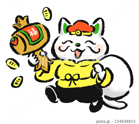 打ち出の小槌を持った猫の大黒天　 134839815