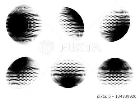Abstract 3D Halftone Dotted Sphere and Ellipse Set. Vector illustration Abstract 3D Halftone Dotted Sphere and Ellipse Set. Vector illustration 134839920