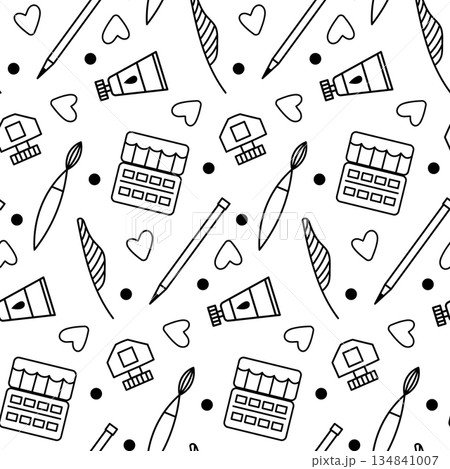Seamless pattern with art supplies. Doodle art supplies pattern. 134841007