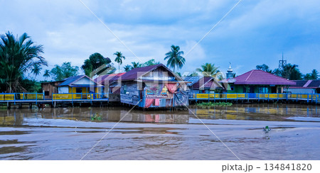 beautiful view of floating village, Banjarmasin, South Kalimantan, Indonesia beautiful view of floating village, Banjarmasin, South Kalimantan, Indonesia 134841820