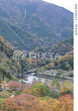三保ダムから見た河内川と紅葉した山々 三保ダムから見た河内川と紅葉した山々 134841866