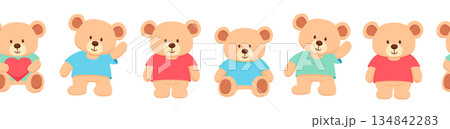 Seamless border with cute teddy bear. Childish endless pattern isolated on white background 134842283