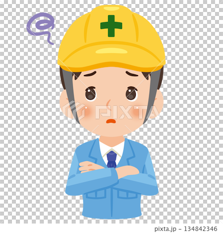 Illustration of a man wearing troublesome work clothes and a helmet Illustration of a man wearing troublesome work clothes and a helmet 134842346