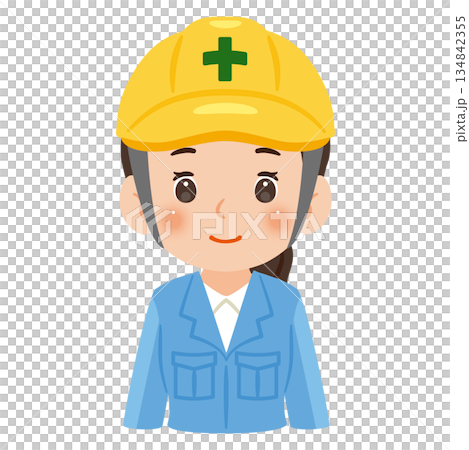 身穿工作服、頭戴頭盔的男子插圖，上半身 134842355