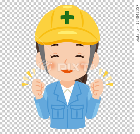 Smiling woman wearing work clothes and a helmet Upper body illustration 134842357