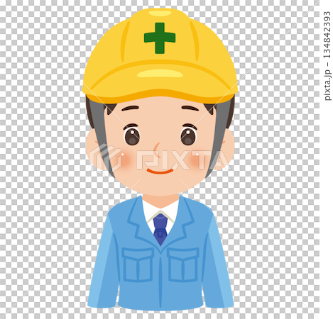 Illustration of a man wearing work clothes and a helmet, upper body Illustration of a man wearing work clothes and a helmet, upper body 134842393