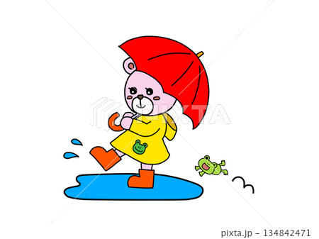 傘をさして長靴を履いたクマ 134842471