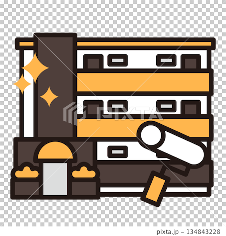 簡單的公寓圖示 + 油漆滾筒 134843228