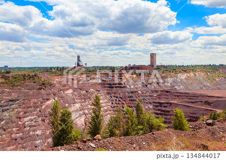 View of huge iron ore quarry in Kryvyi Rih, Ukraine. Open pit mining 134844017