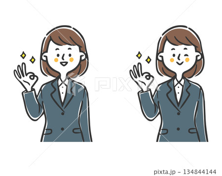 OKサインをする女性会社員 上半身 ベクター OKサインをする女性会社員 上半身 ベクター 134844144