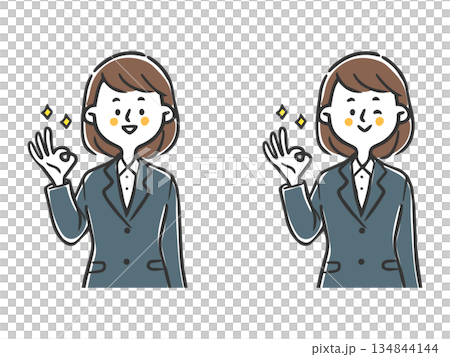女性上班族做出OK手勢，上半身，向量圖 134844144