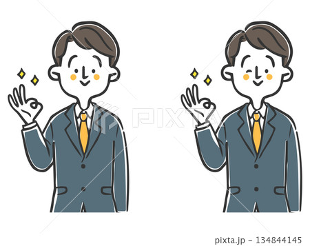 OKサインをする男性会社員　上半身　ベクター 134844145