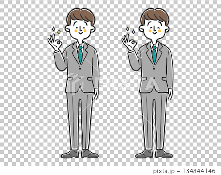 Male office worker making an OK sign, whole body, vector 134844146