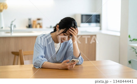 スマホを見て悩む女性 134844441